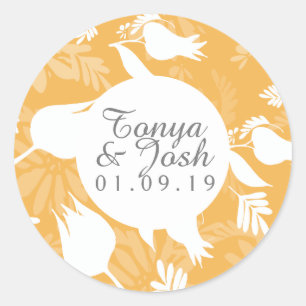 Yellow Botanical Floral Pattern Wedding Classic Round Sticker