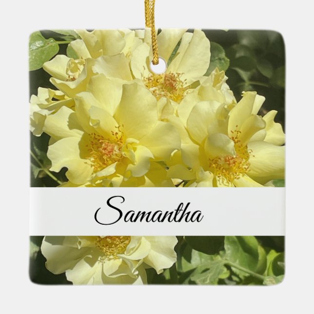 Yellow Botanical Flowers Ceramic Ornament (Front)