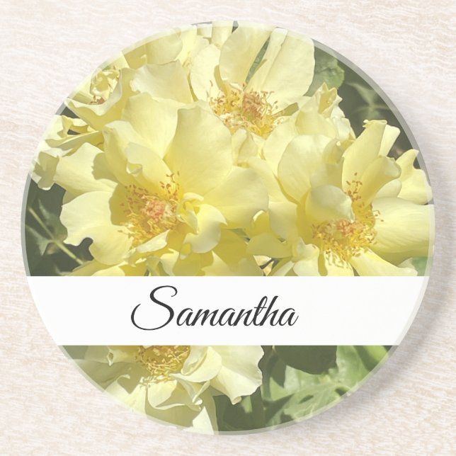 Yellow Botanical Flowers Coaster (Front)