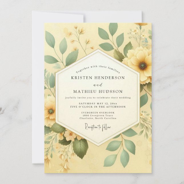 Yellow Botanical Romance Wedding Invitation (Front)