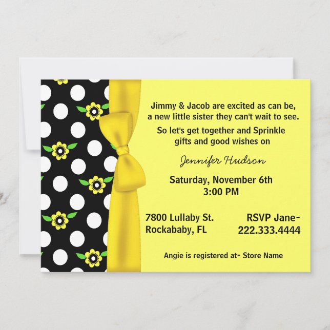 Yellow Bow Baby Sprinkle Shower Invitation (Front)