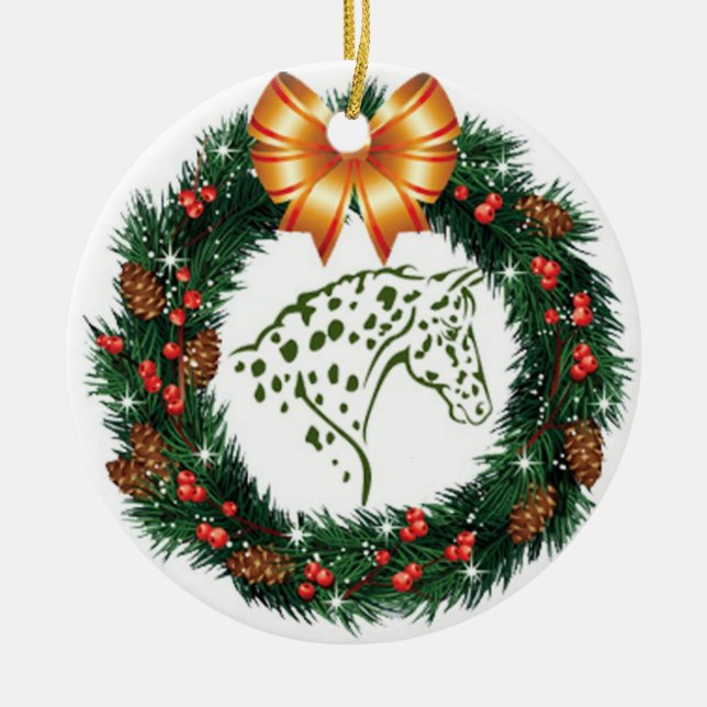 YELLOW BOW GREEN APPALOOSA CERAMIC TREE DECORATION (Front)