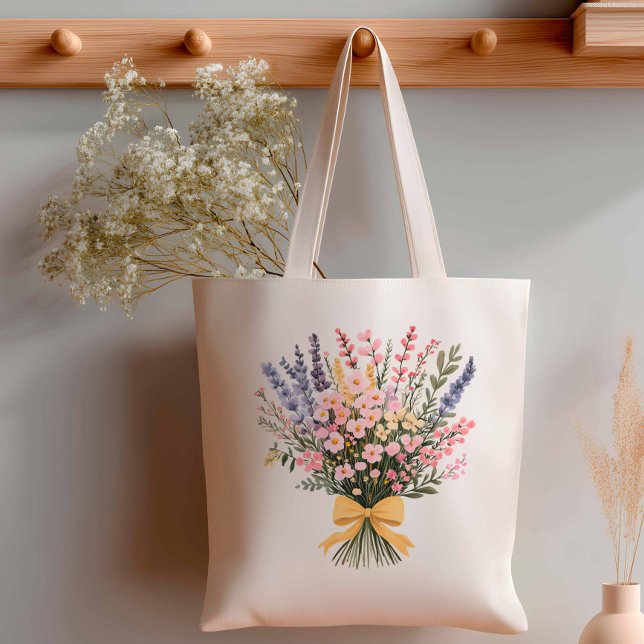 Yellow Bow Modern Wildflower Bouquet Wedding Tote Bag (Creator Uploaded)