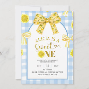 Yellow Bow Sweet One Lemon Blue and Yellow Birthda Invitation