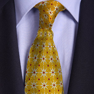 Yellow Bowling Pin Flower Pattern Tie
