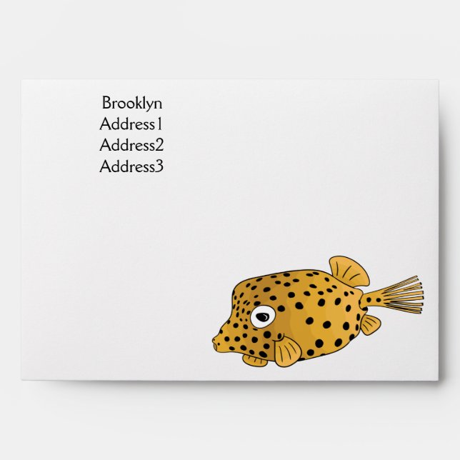 Yellow boxfish cartoon illustration envelope (Front)