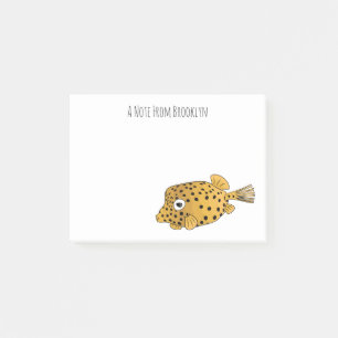 Yellow boxfish cartoon illustration  post-it notes