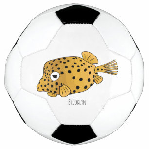 Yellow boxfish cartoon illustration soccer ball