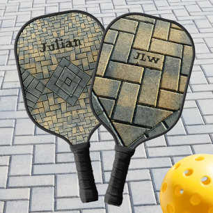 Yellow Brick and Grey Patterned Personalised  Pickleball Paddle
