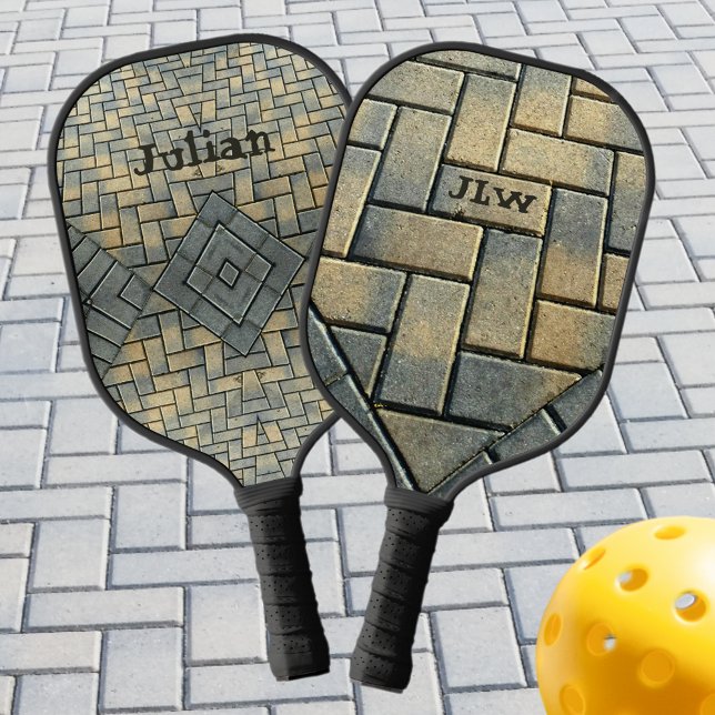 Yellow Brick and Grey Patterned Personalised  Pickleball Paddle (Creator Uploaded)
