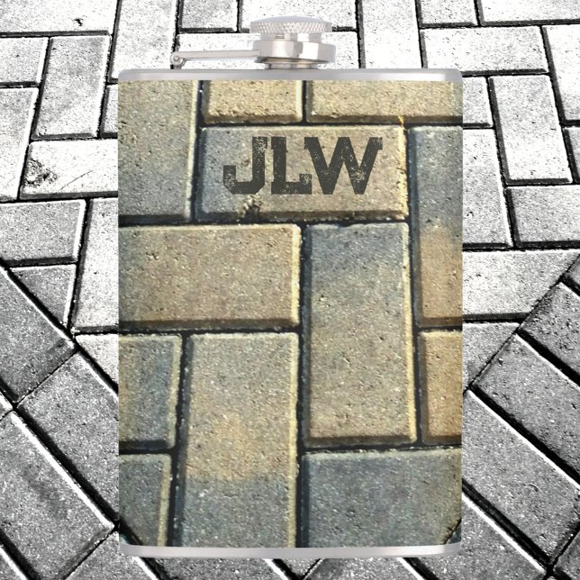 Yellow Brick and Grey Patterned Urban Grunge Hip Flask (Creator Uploaded)