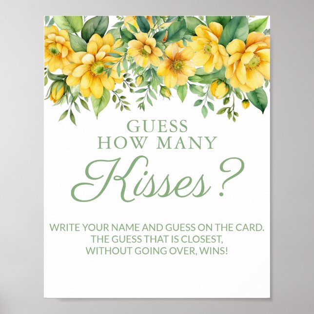 Yellow Bridal Shower Guess Kisses Game Poster (Front)