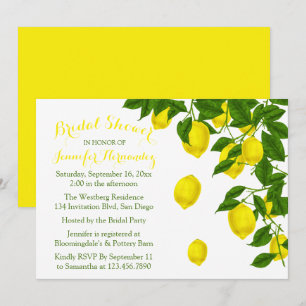 Yellow Bridal Shower Lemons & Green Watercolor Invitation