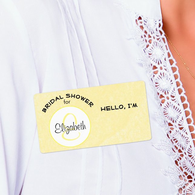 Yellow Bridal Shower Monogram Paper Label Name Tag (paper label name tag)