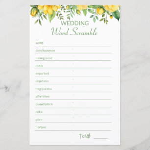 Yellow Bridal Shower Word Scramble Game
