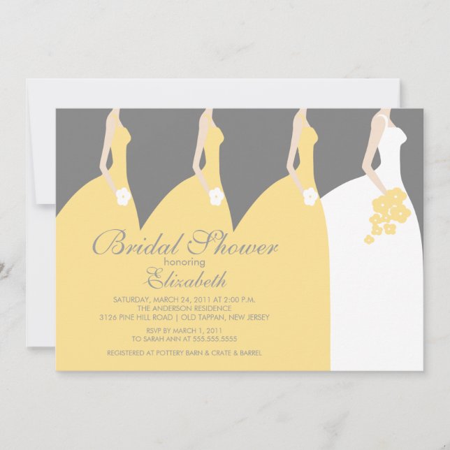 Yellow Bride Bridesmaids Bridal Shower Invitation (Front)