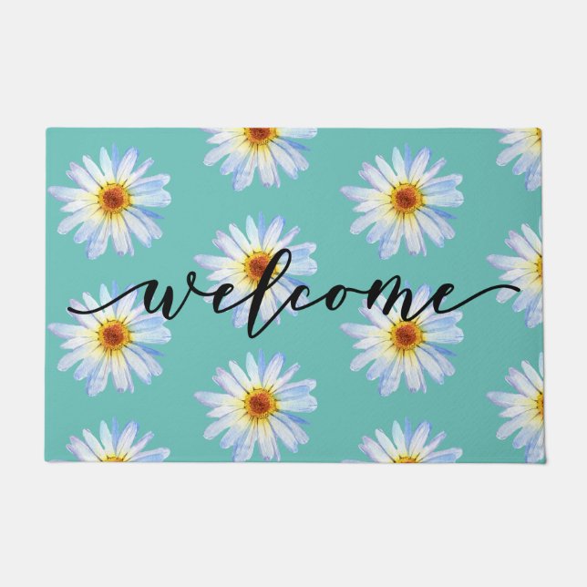 Yellow Bright Daisy Trendy Welcome Door Mat (Front)