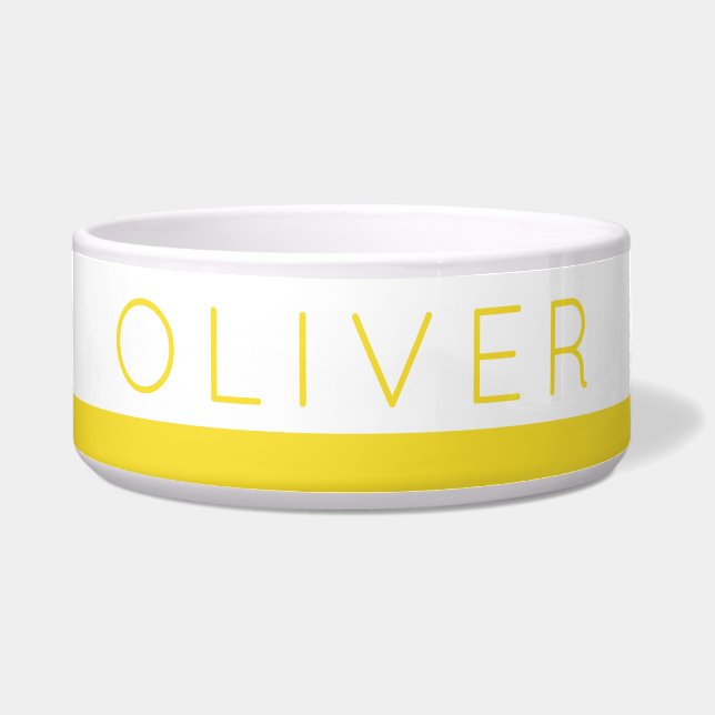 Yellow Bright Stripe Personalised Dog Food + Water (Front)
