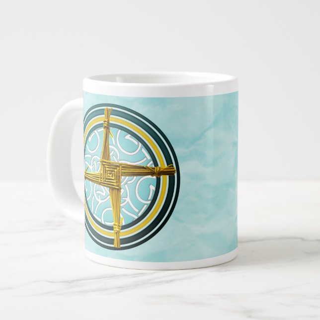 Yellow Brigid's Cross on Blue Large Coffee Mug (Front Left)