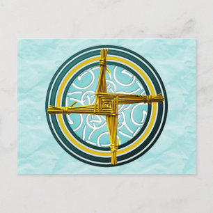 Yellow Brigid's Cross on Blue Postcard