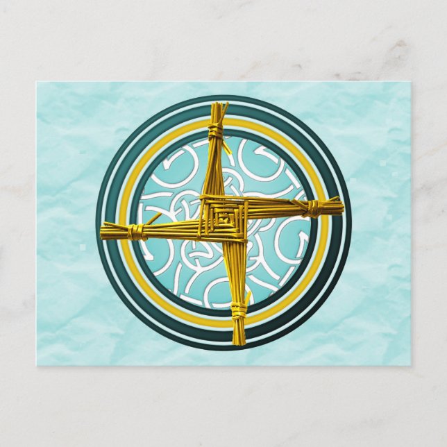 Yellow Brigid's Cross on Blue Postcard (Front)