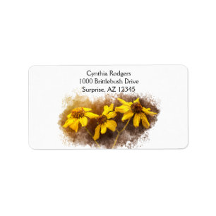 Yellow Brittlebush Daisy Like Flowers Watercolor Label