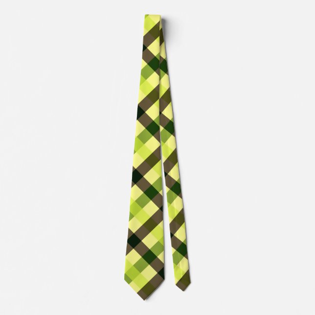 Yellow, Brown, and Green Diagonal Gingham Tie (Front)