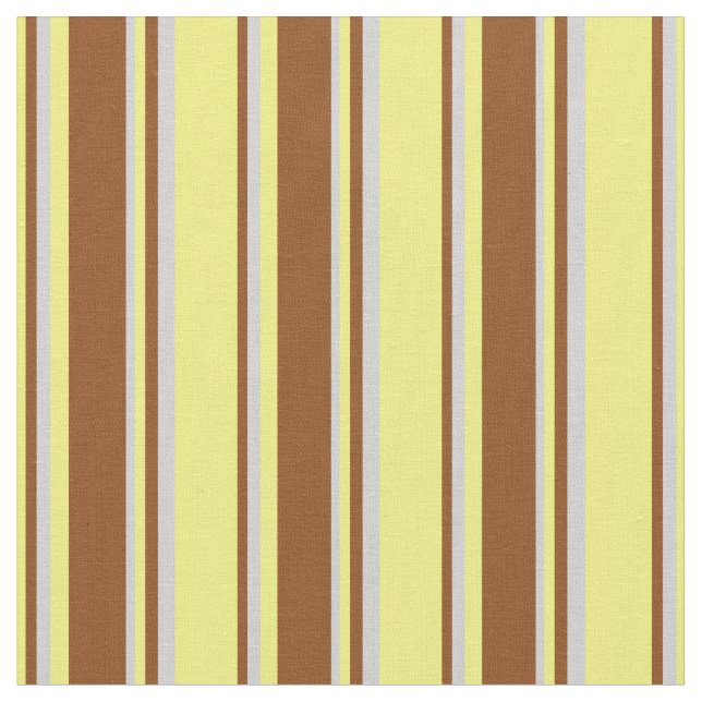 Yellow, Brown, and Light Grey Stripes Pattern Fabric (Close Up)