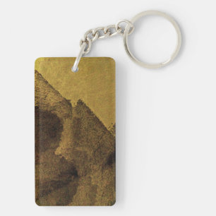 Yellow brown black abstract painting brush strokes key ring