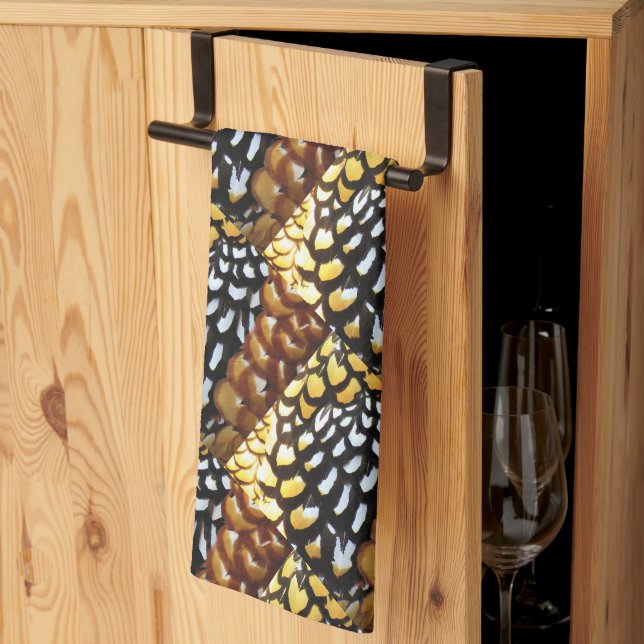 Yellow, Brown, Black Patterned Kitchen Towel (Thirds Fold)