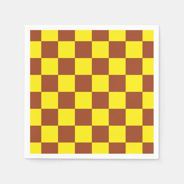 Yellow Brown Chequered Check Pattern Napkin (Front)