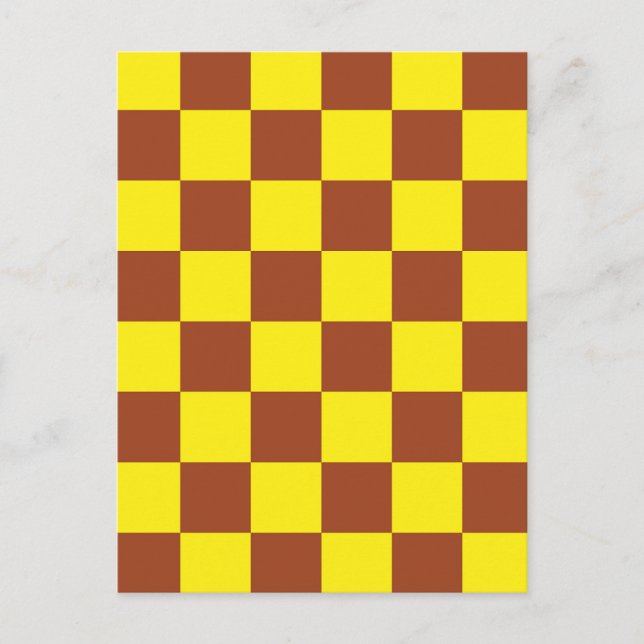 Yellow Brown Chequered Check Pattern Postcard (Front)