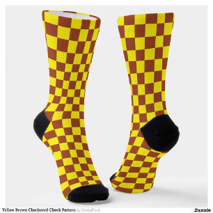 Yellow Brown Chequered Check Pattern Socks