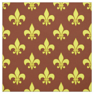Yellow Brown Fleur-de-lis Textile Fabric