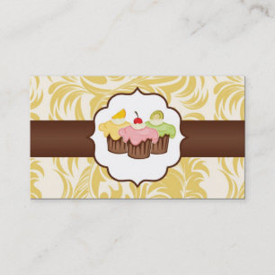 Yellow Brown Floral Cup Cake Bakery Business Card