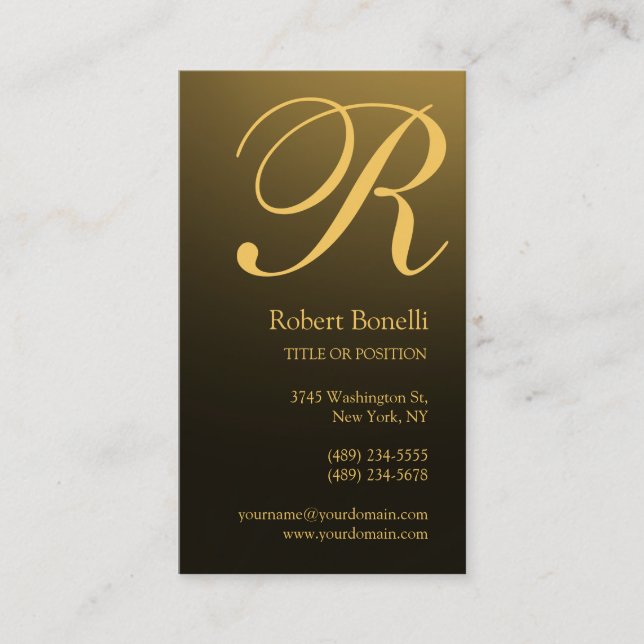 Yellow Brown Gold Monogram Business Card (Front)