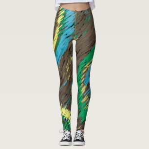 yellow brown green circles abstract modern art leggings