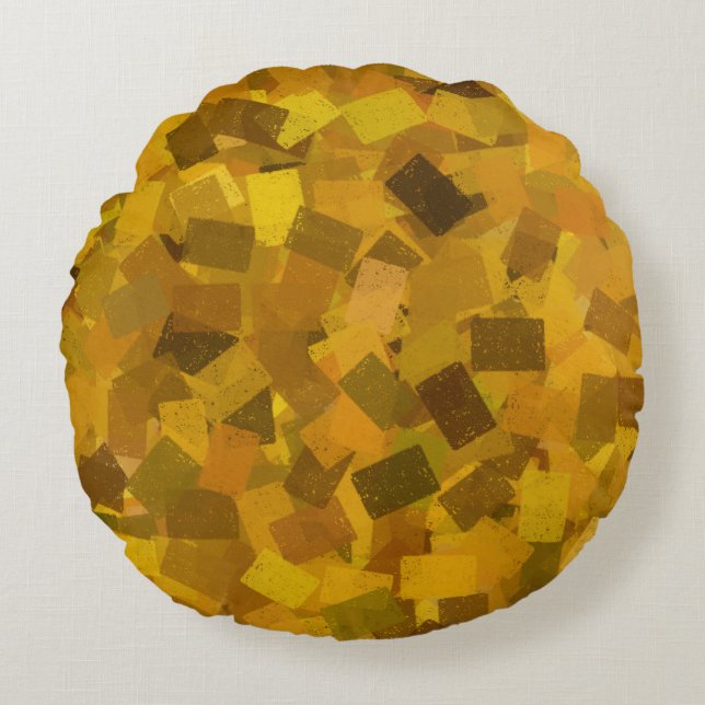 Yellow Brown Green Cubism Abstract Pattern Round Cushion (Front)