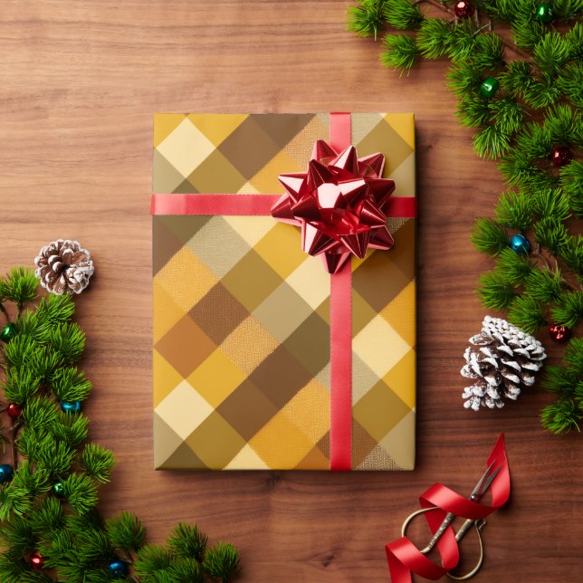 Yellow Brown Harvest Check Honey Plaid Pattern Wrapping Paper (Holiday Gift)