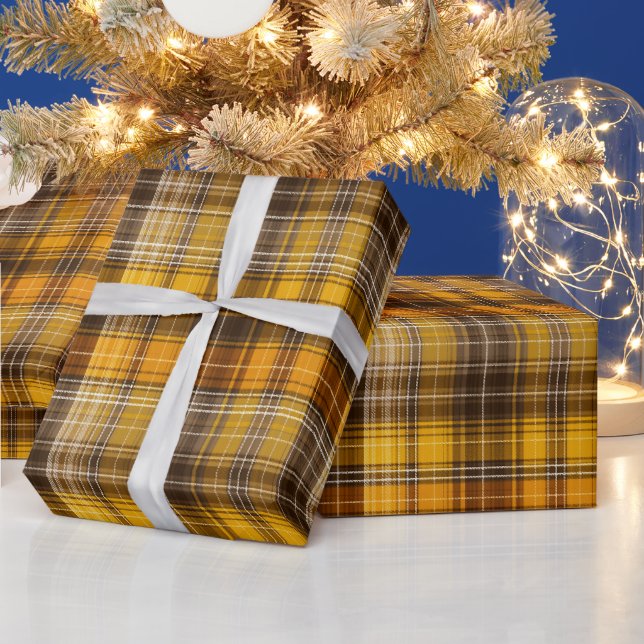 Yellow Brown Harvest Check Honey Plaid Pattern Wrapping Paper (Holidays)