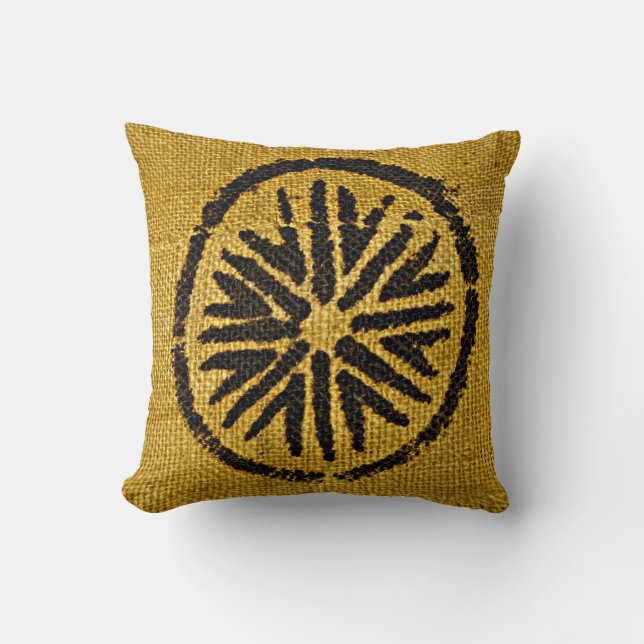Yellow brown mud cloth African home decor cushion (Front)