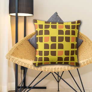 Yellow Brown Orange Geometric Squares Throw Pillow