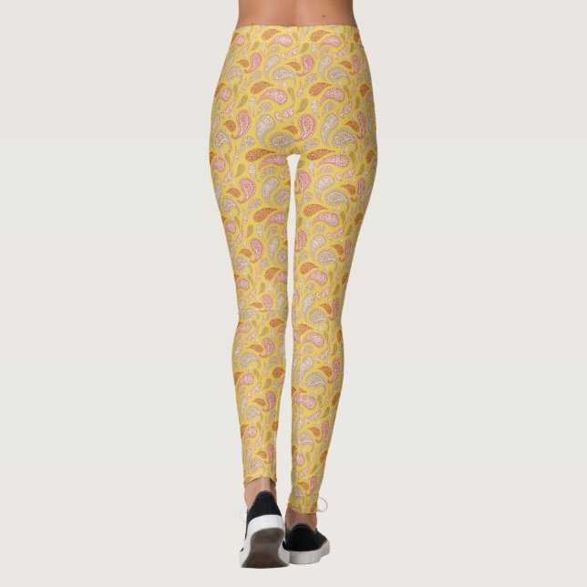 Yellow-Brown Paisley Pattern Leggings (Back)