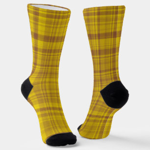 Yellow Brown Plaid Pattern Socks