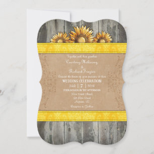 Yellow Brown Rustic Sunflower Wedding Invite