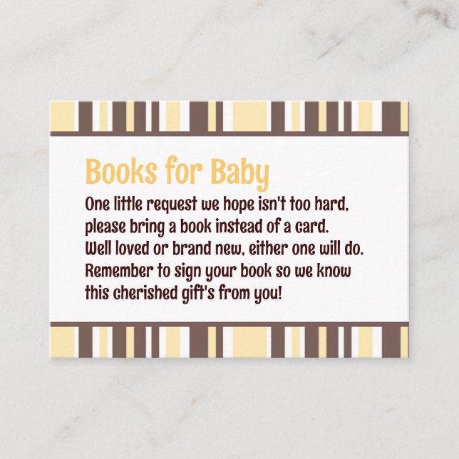 Yellow & Brown Striped Baby Shower Book Request Enclosure Card (Front)