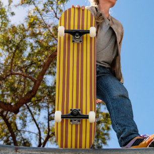 Yellow Brown Stylish Stripes Pattern Design  Skateboard