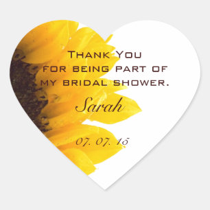 Yellow Brown Sunflower Bridal Shower Thank You Heart Sticker