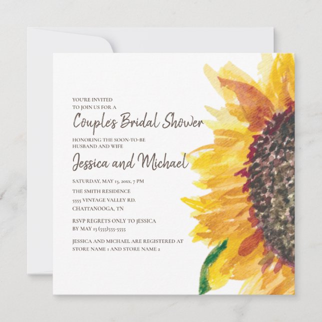 Yellow Brown Sunflower Couple's Bridal Shower Invitation (Front)