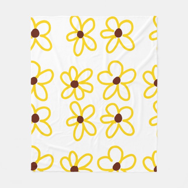 Yellow brown sunflower pattern floral modern boho  fleece blanket (Front)